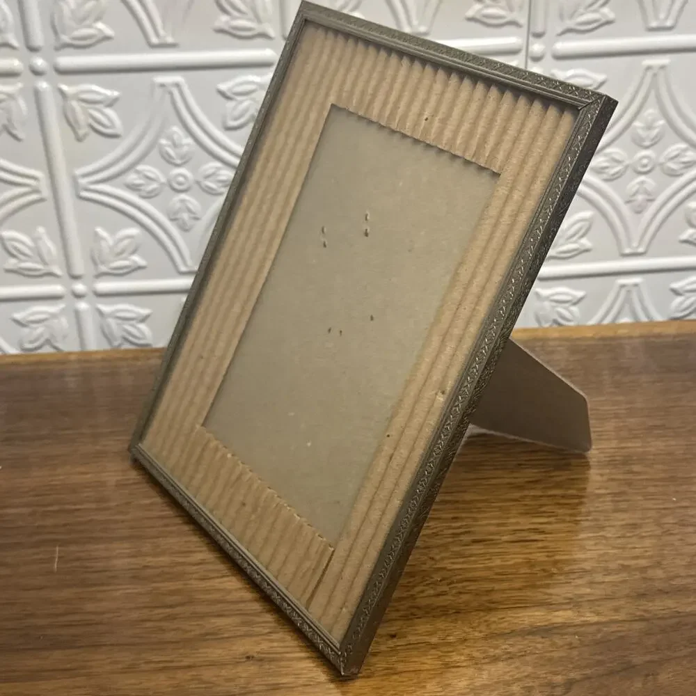 Vintage Metal Picture Frame Glass Easel Gold Tone Ornate Design 8x10 MCM Decor